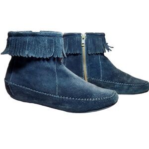 Dirty Laundry Chinese Laundry Freya Ankle Bootie Moccasin Black Suede Fringe 6‎